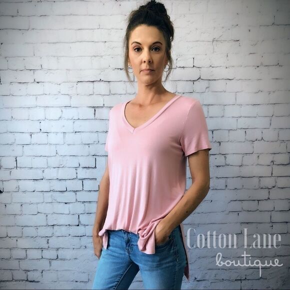 NEW Blush Pink V-Neck Tee - Picture 2 of 7